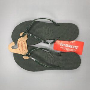 Havaianas You Metallic Flip Flops in Green Olive